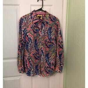 Talbots Button up Blouse Top Lightweight Multicolor Cotton MEDIUM